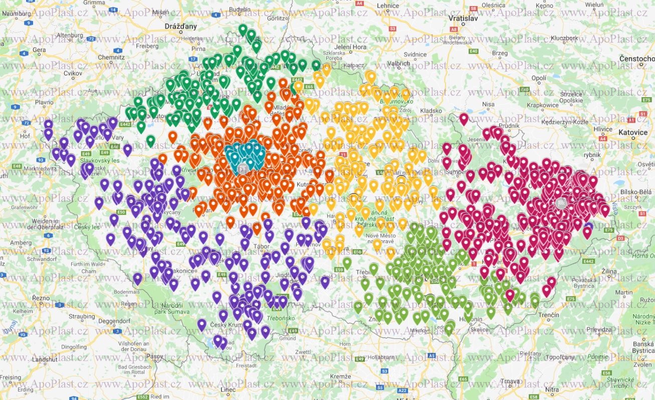 Mapa rozvozů ApoPlast